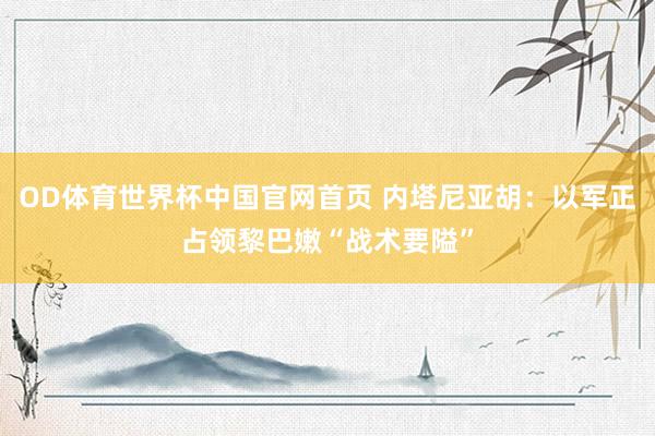 OD体育世界杯中国官网首页 内塔尼亚胡：以军正占领黎巴嫩“战术要隘”