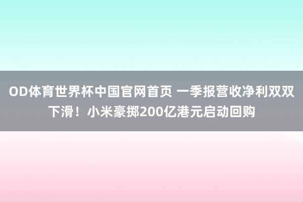 OD体育世界杯中国官网首页 一季报营收净利双双下滑！小米豪掷200亿港元启动回购