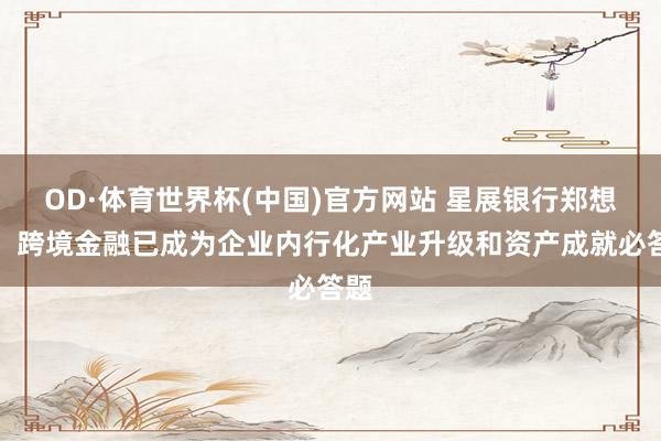 OD·体育世界杯(中国)官方网站 星展银行郑想祯：跨境金融已成为企业内行化产业升级和资产成就必答题