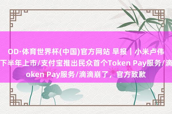 OD·体育世界杯(中国)官方网站 早报｜小米卢伟冰：大型新车本年下半年上市/支付宝推出民众首个Token Pay服务/滴滴崩了，官方致歉