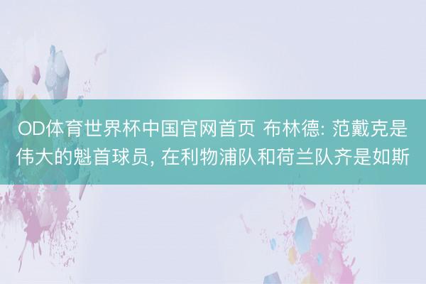 OD体育世界杯中国官网首页 布林德: 范戴克是伟大的魁首球员， 在利物浦队和荷兰队齐是如斯