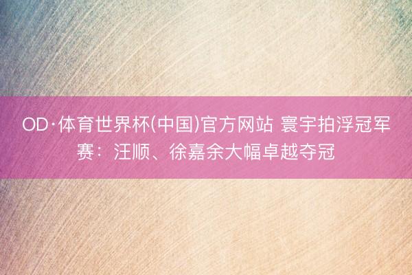 OD·体育世界杯(中国)官方网站 寰宇拍浮冠军赛:汪顺、徐嘉余大幅卓越夺冠